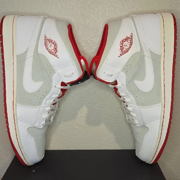 Men's Size 15 Jordan 1 Mid Hare 2015 White and Red Sneakers - Picture 12 of 13